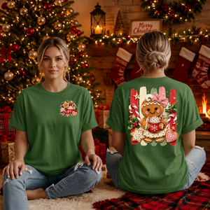 Holly Jolly Ginger T-Shirt Pocket and Back graphic TheCraftNook