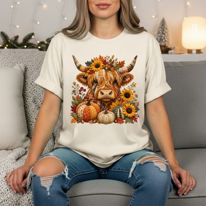 Fall Patchwork Highland Cow T-Shirt TheCraftNook