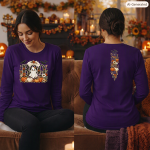 Cute Boo Long Sleeve Tee – Halloween Ghost Shirt with Front & Back Graphics TheCraftNook