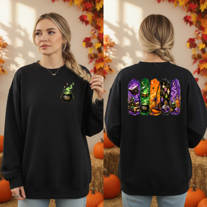 Autumn Alchemy Sweatshirt – Witchy Halloween Crewneck with Pocket & Back Design TheCraftNook