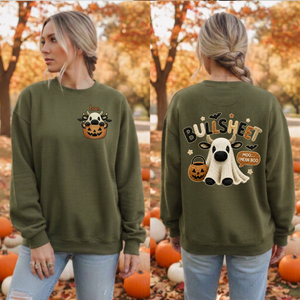 Bullsheet Halloween Faux Crochet Sweatshirt – Pocket & Back Graphics TheCraftNook