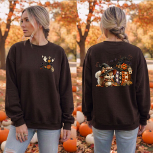 Cozy Vibes Halloween Sweatshirt | Pocket & Back Graphic TheCraftNook