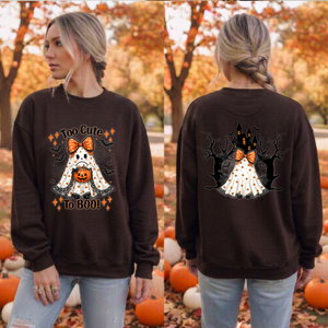 Too Cute To Boo Sweatshirt – Front & Back Halloween Graphic Crewneck TheCraftNook