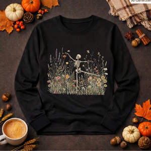 Dancing Through Decay Long Sleeve Tee – Whimsical Halloween Graphic Long-Sleeve Shirt TheCraftNook