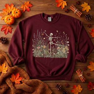 Dancing Through Decay Sweatshirt – Whimsical Halloween Graphic Crewneck TheCraftNook