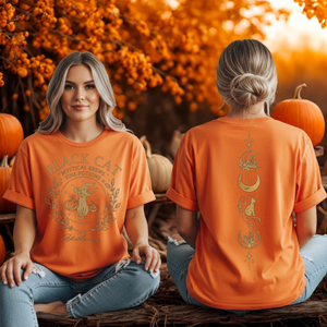 Black Cat Brews T-Shirt – Front & Back Witchy Halloween Graphic T-Shirt TheCraftNook