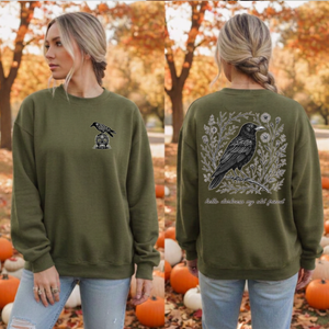 Hello Darkness Crow Sweatshirt – Pocket & Back Gothic Halloween Graphic Crewneck TheCraftNook