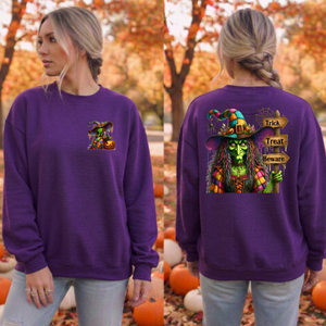 Trick Treat Beware Sweatshirt Pocket and Back Graphics TheCraftNook