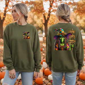 Trick Treat Beware Sweatshirt Pocket and Back Graphics TheCraftNook