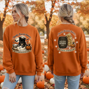 Spooky Biscuits Sweatshirt Front and Back Graphics TheCraftNook
