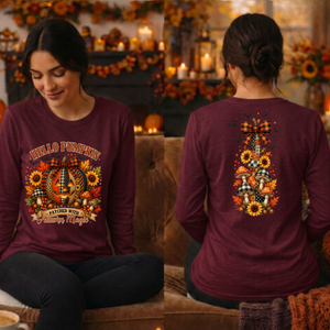 Hello Pumpkin Long Sleeve Tee | Front & Back Graphic TheCraftNook