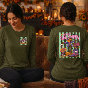 Howdy Halloween Long Sleeve Tee – Pocket & Back Graphic TheCraftNook