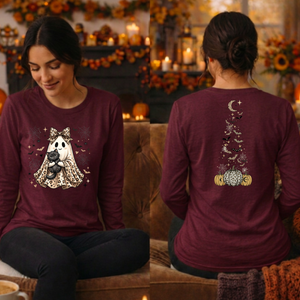 Printed Ghost Halloween Long Sleeve Tee | Front & Back Graphic TheCraftNook