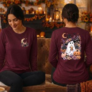 Boo-tiful Harvest Night Long Sleeve Tee | Pocket & Back Halloween Graphics TheCraftNook