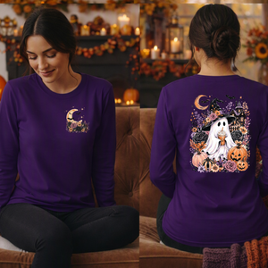Boo-tiful Harvest Night Long Sleeve Tee | Pocket & Back Halloween Graphics TheCraftNook