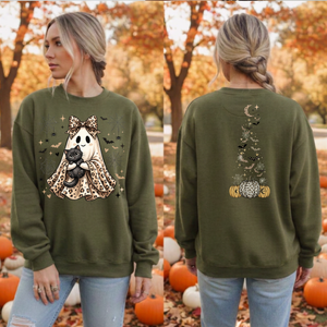 Ghost Halloween Sweatshirt | Front & Back Graphic TheCraftNook