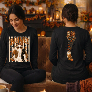 Boojee Ghost Cat Long Sleeve Tee – Front & Back Graphics TheCraftNook