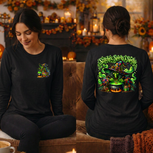 Stitches Spirits & Spells Long Sleeve Tee – Pocket & Back Graphic TheCraftNook