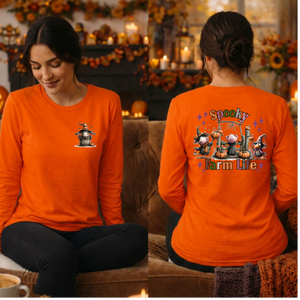 Spooky Farm Life Long Sleeve Tee | Pocket & Back Graphics TheCraftNook