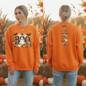 Cute Boo Sweatshirt – Halloween Ghost Crewneck with Front & Back Graphics TheCraftNook