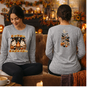 Cozy Nights Halloween Long Sleeve Tee — Front & Back TheCraftNook