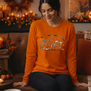 Bone Thief Cat Halloween Long Sleeve Tee TheCraftNook