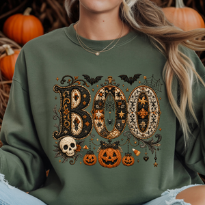 Boo Faux Embroidery Sweatshirt | Cottagecore Halloween Crewneck TheCraftNook