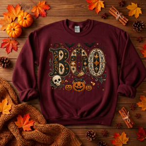 Boo Faux Embroidery Sweatshirt | Cottagecore Halloween Crewneck TheCraftNook