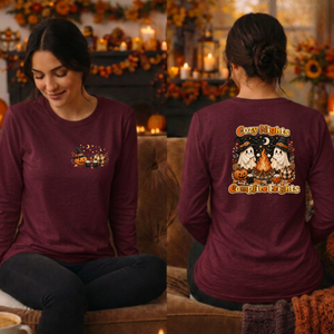 Cozy Nights Halloween Long Sleeve Tee — Pocket & Back TheCraftNook