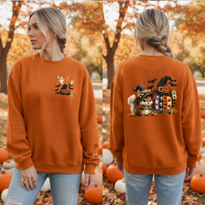 Cozy Vibes Halloween Sweatshirt | Pocket & Back Graphic TheCraftNook