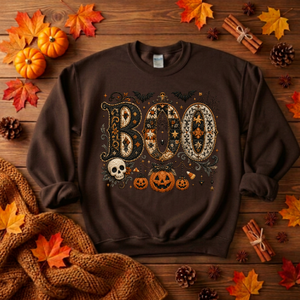 Boo Faux Embroidery Sweatshirt | Cottagecore Halloween Crewneck TheCraftNook