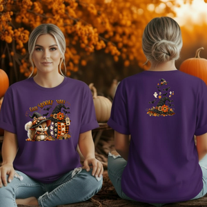 Cozy Spooky Vibes Halloween T-Shirt – Front & Back Print TheCraftNook