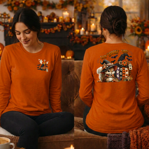 Cozy Spooky Vibes Halloween Long Sleeve Tee – Pocket & Back Print TheCraftNook
