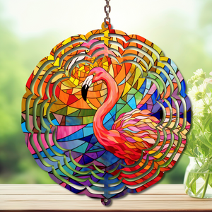 Flamingo Daydream Aluminum Metal Wind Spinner, multiple images available. TheCraftNook