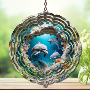 Dolphins Aluminum Metal Wind Spinner, Let your yard spin with ocean magic multiple images available. TheCraftNook