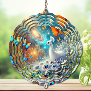 Peacock Aluminum Metal Wind Spinner, multiple images available. A swirl of peacock beauty in every breeze. TheCraftNook