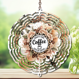 Caffeine in the Wind Spinner. Aluminum Metal Wind Spinner, multiple images available. TheCraftNook