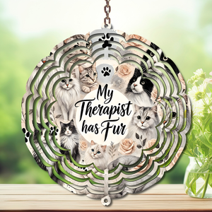 Cat wind spinner garden décor featuring adorable kitties and a heartfelt message, adding charm to any outdoor space.