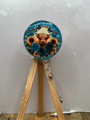 Highland Cow badge pulls. Brighten your shift, one cow at a time. Multiple Images available. Add beads or shimmer glitter options. TheCraftNook