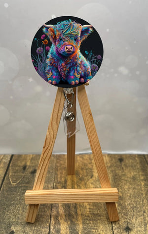 Highland Cow badge pulls. Brighten your shift, one cow at a time. Multiple Images available. Add beads or shimmer glitter options. TheCraftNook