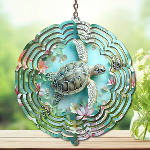 Sea Turtle Aluminum Metal Wind Spinner, Made with Waves & Whimsy. Multiple images available. TheCraftNook
