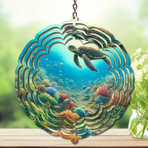 Sea Turtle Aluminum Metal Wind Spinner, Made with Waves & Whimsy. Multiple images available. TheCraftNook