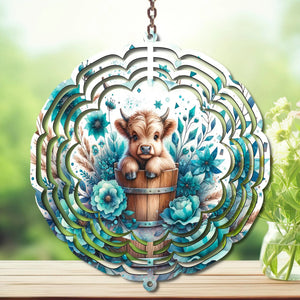 Highland Cow Aluminum Metal Wind Spinner. Cute + whimsical personality. Multiple images available. TheCraftNook