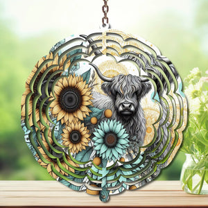 Highland Cow Aluminum Metal Wind Spinner. Cute + whimsical personality. Multiple images available. TheCraftNook