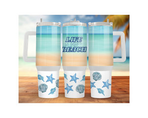 30- and 40-ounce Beachy Bliss Stainless Steel Tumbler. Multiple Sizes and Images Available. TheCraftNook