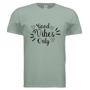 Vibes Only Graphic Tee in sage color with a relaxed fit and stylish graphic print for effortless cool style.
