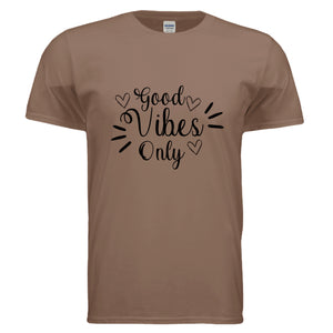 Vibes Only Graphic Tee in brown with Good Vibes text, soft, perfect for everyday wear.