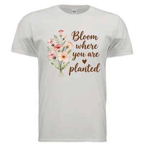 You Are Planted inspirational graphic tee in Ice Grey featuring floral design and uplifting message.
