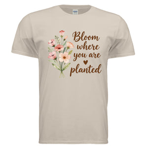 You Are Planted graphic tee in sand color featuring floral design and inspiring text, perfect inspirational graphic tee for everyday wear.