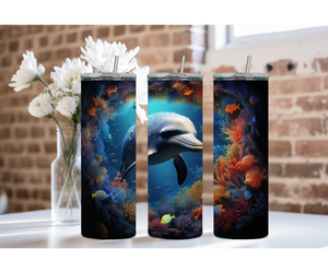 Splash of Happiness Dolphin – 20 oz Stainless-Steel Tumblers. Multiple Sizes and Images Available. TheCraftNook